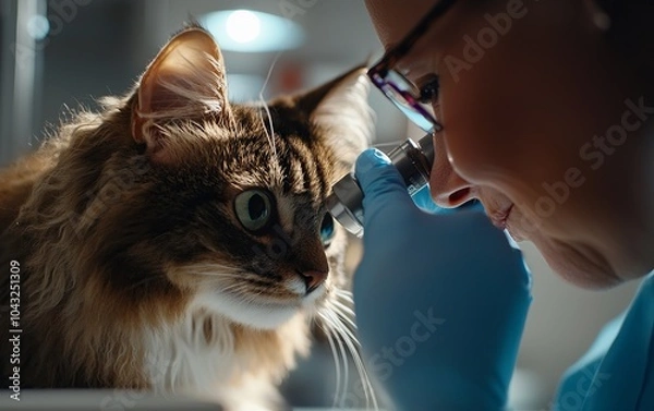 Obraz Veterinarian Examining Cat's Eyes: Close-up Portrait