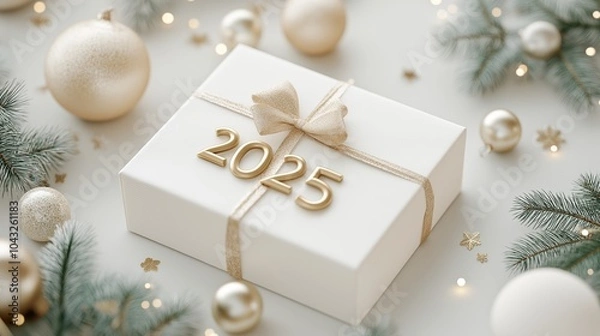 Fototapeta Gift boxes with "2025" number for New Year and Christmas tree decorations