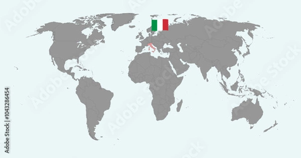 Fototapeta Pin map with Italy flag on world map. Vector illustration.