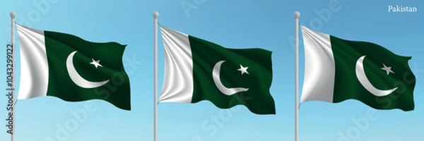Obraz Set of three flags of Pakistan waving on flagpoles