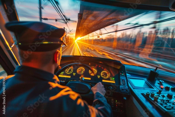 Obraz Generative AI image of a public transport machinist at work, focused on operating the vehicle