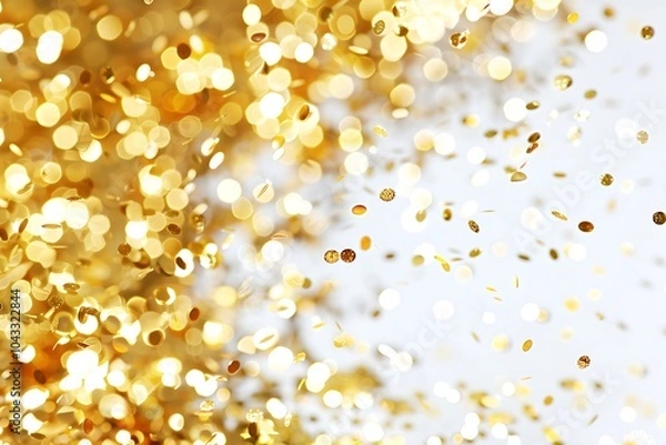 Obraz Bright Gold Confetti and Tinsel Gently Falling Down