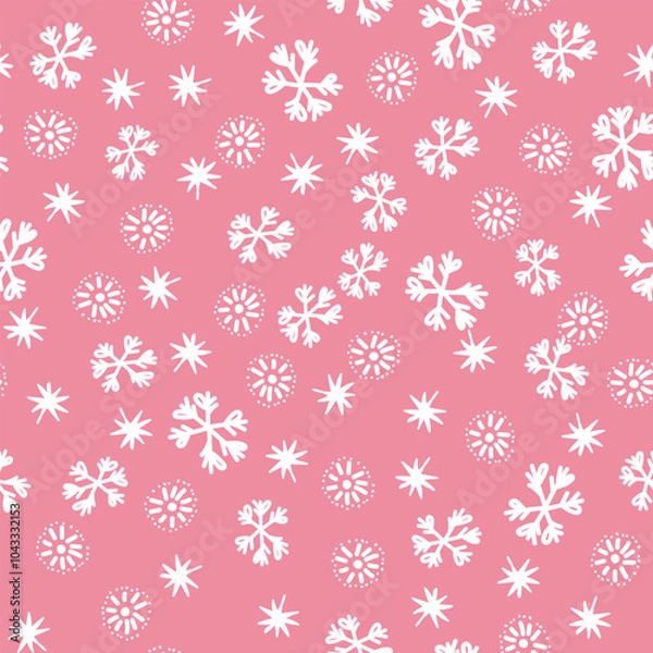 Fototapeta Winter seamless pattern with white snowflakes on color background. Vector illustration for fabric, textile wallpaper, posters, gift wrapping paper. Christmas vector illustration. Falling snow