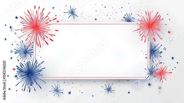Obraz white rectangular label with a vibrant red and blue color scheme, featuring a cartoon-style border with stars and sparkles for a three-dimensional effect