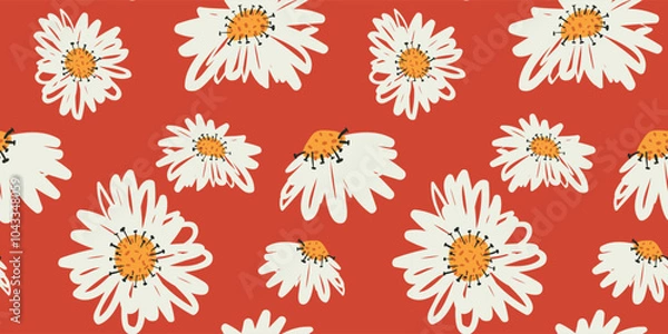 Fototapeta A delicate and abstract floral pattern featuring chamomiles. Perfect for paper, fabric, or digital projects.
