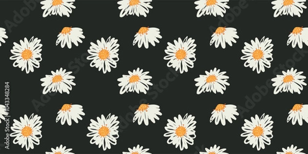 Fototapeta A delicate and abstract floral pattern featuring chamomiles. Perfect for paper, fabric, or digital projects.