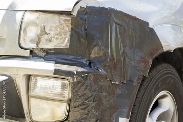 Obraz Car front fixed with black duct tape
