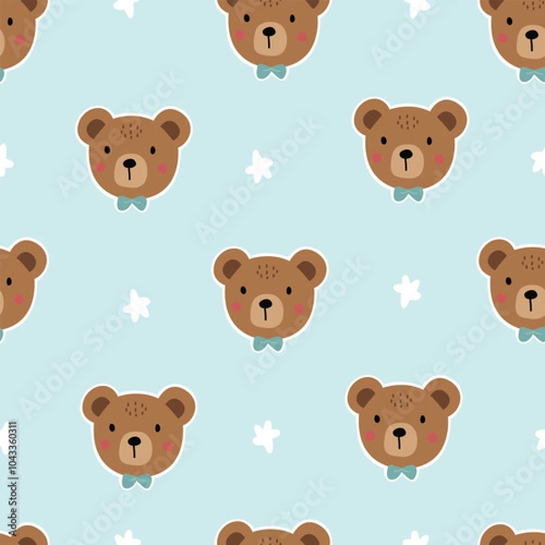 Obraz Cute bear seamless patterns Hand drawn cartoon animal background in childrens style Vector design used for fabric, textile, fashion, publication
