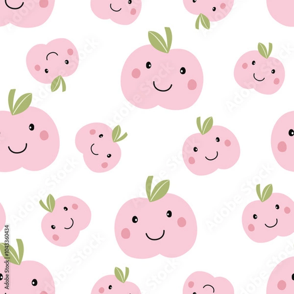 Obraz Baby seamless pattern apple fruit background hand drawn design in cartoon style Used for print, wallpaper decoration