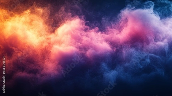 Fototapeta In this abstract gradient background, pink and blue neon light streaks are adorned with white dots.