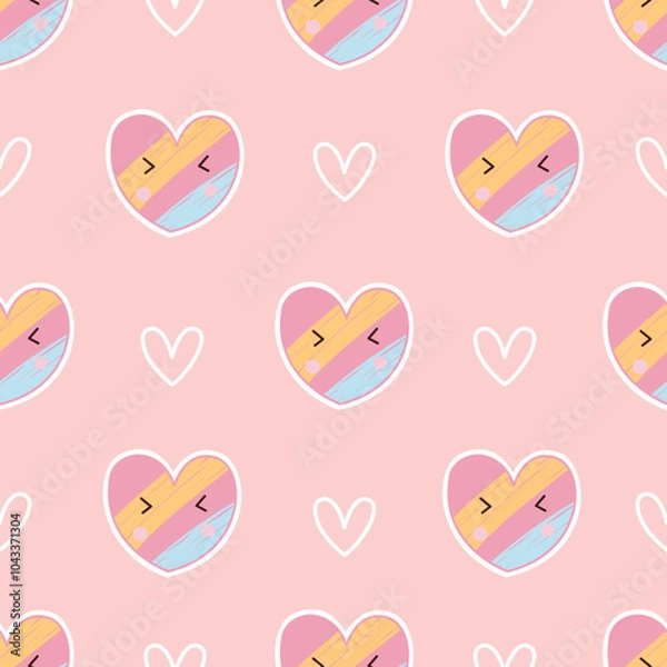Fototapeta Seamless patterns with heart on pink background. design used for fabric, newborn apparel, textiles, and wallpaper vector illustration.