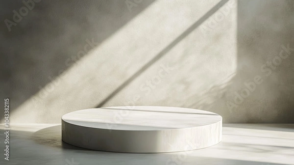 Obraz A simple, white, round platform with light and shadows. It's perfect for showcasing products or displaying fashion items.  The design is modern and minimalist, making it a versatile backdrop.