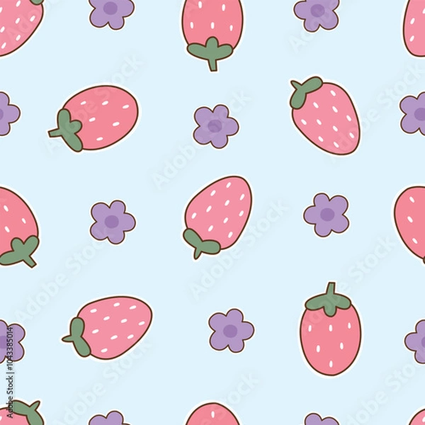 Obraz strawberry background Seamless vector patterns in cartoon style. Used for printing wallpaper, and baby clothes patterns.
