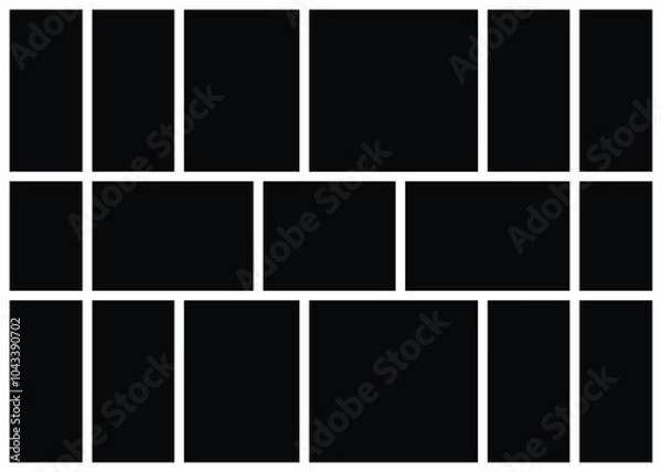 Fototapeta Photo collage vector template, Random mosaic squares, rectangles black and white. empty space for your photos, Vector illustration.