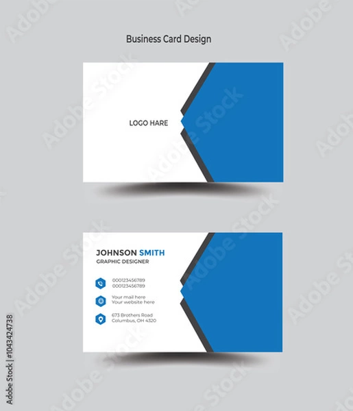 Fototapeta Modern and simple business card design with white and blue  color