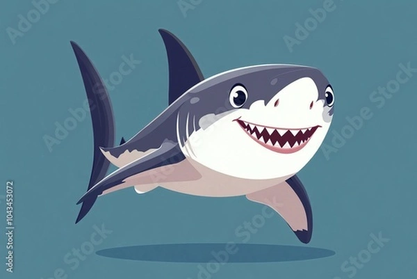 Fototapeta Playful White Shark with Oversized Teeth Vector Illustration - Perfect for Fun and Friendly Designs