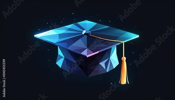 Obraz Low-Poly Glowing Graduation Cap Illustration, Ai generated Images