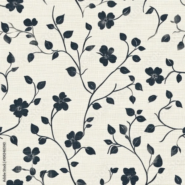 Obraz Vintage tapestry floral vine pattern on vintage beige fabric background, seamless repeating pattern, textile print style, minimal, tapestry design, seamless floral vine pattern, home decor, textiles