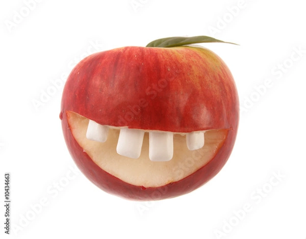 Obraz Red smiling apple on a white background.