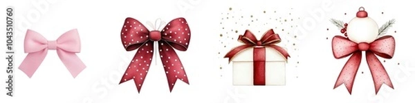 Fototapeta A collection of colorful gift bows on a white isolate background, perfect for festive occasions and celebrations.