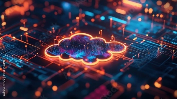 Fototapeta Vibrant Cloud Technology Concept with Digital Elements