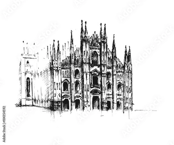 Obraz Milan Cathedral. Gothic architecture. Vector hand drawn illustration.
