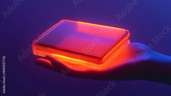 Fototapeta Minimalist Holographic Wallet Floating Above Palm Exudes Elegant Streamlined Sophistication