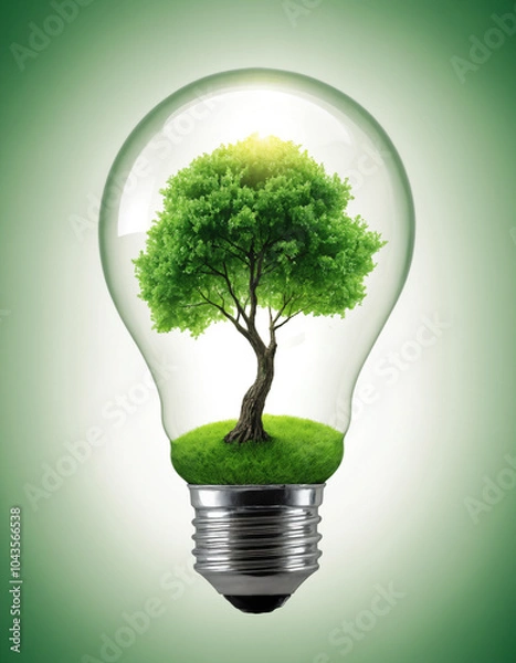 Fototapeta tree and green grass growing inside light bulb energy conservation ecology concept