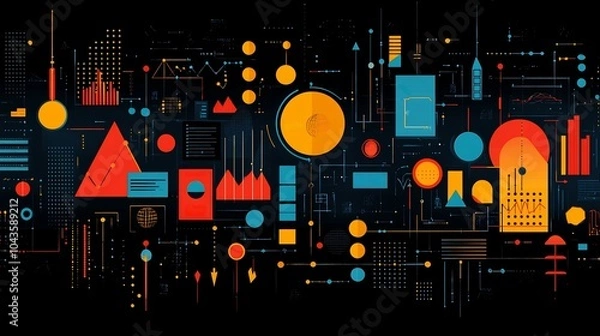 Fototapeta Vibrant spectrum of abstract shapes symbolizing various pathways of startup growth market validation techniques and strategic business success in a contemporary design