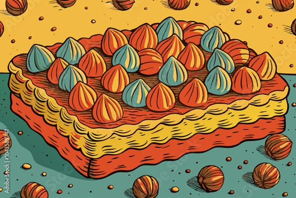 Obraz Colorful Cartoon-Style Illustration of a Vibrant Layered Dessert