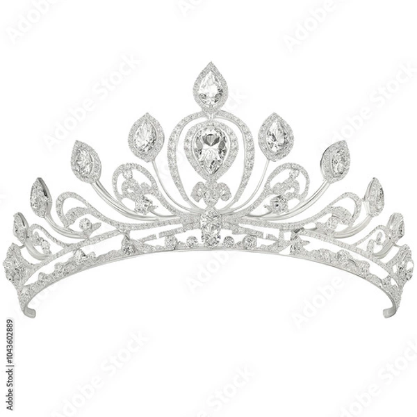Fototapeta Intricate Silver Tiara with Teardrop Diamonds and Filigree Design