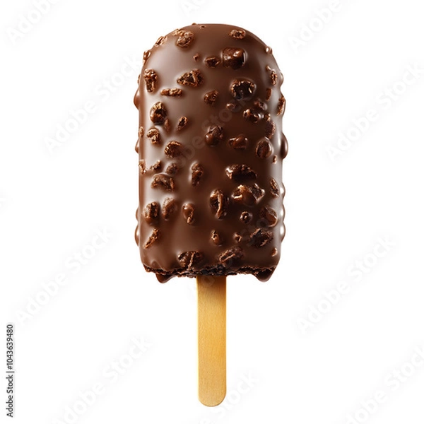 Obraz Chocolate Coated Ice Cream Stick on Plain White Background