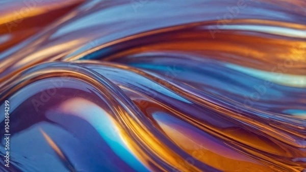 Obraz A mesmerizing abstract composition featuring a flowing, glass-like loop with vibrant reflections of orange, gold, and purple hues.