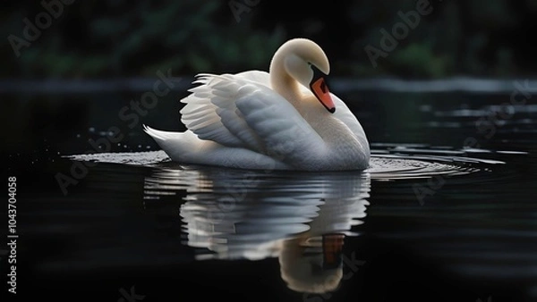 Obraz  Mute Swan on Dark Water, Reflection