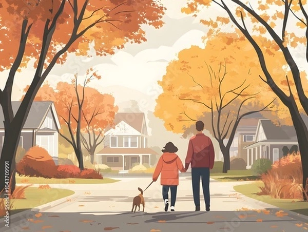 Obraz Autumn Stroll Through Vibrant Neighborhood Landscape