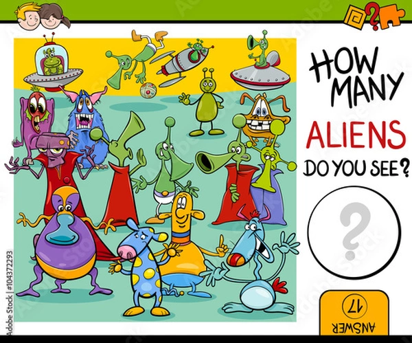 Fototapeta counting aliens task for kids