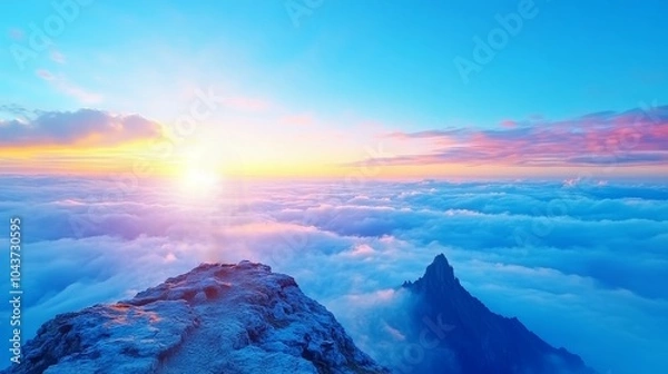 Fototapeta Breathtaking Sunrise Over Majestic Mountain Peaks Above the Clouds
