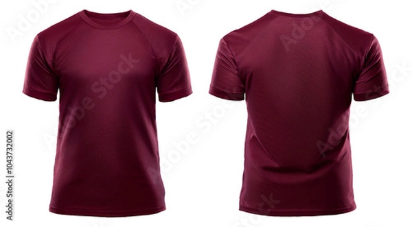 Fototapeta Men's burgundy t-shirt front and back view for mockups on transparent background
