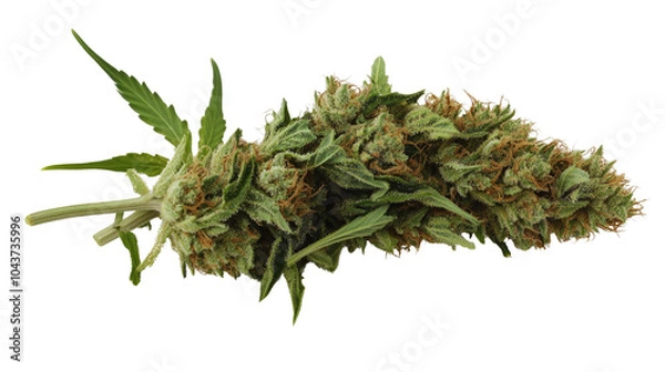 Fototapeta Green cannabis leaf isolated on white background, representing hemp and marijuana as a natural herb and medicinal plant