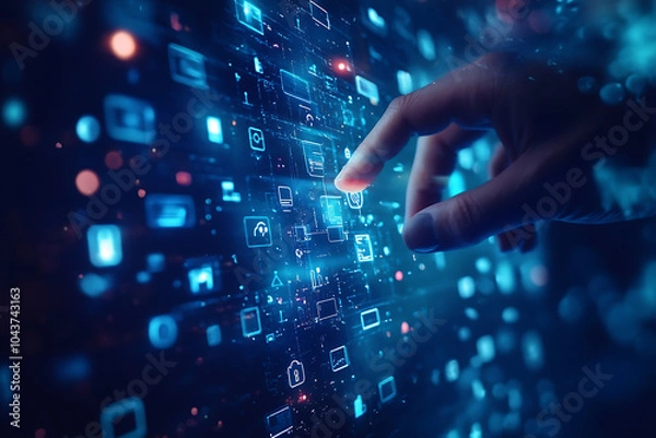 Fototapeta hand pushing the button on a touch screen interface