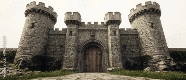 Obraz Majestic Castle Gate - Impressive Stone Architecture in Medieval Setting