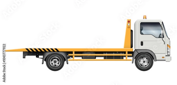 Obraz Tow truck view from the side isolated on a white background. Roadside assistance vehicle vector mockup, easy editing and recolor