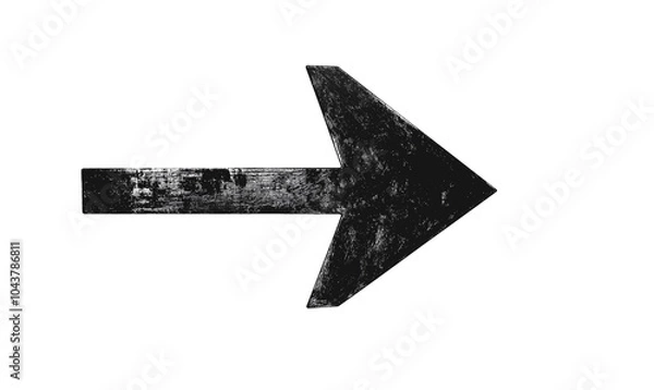 Obraz A bold, distressed black arrow pointing to the right, isolated on a white background, perfect for minimalistic or directional signage designs with a vintage, textured aesthetic