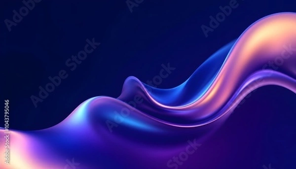 Fototapeta Abstract liquid glass holographic iridescent neon curved wave in motion dark background 3d render. 3d rendered liquid glass effect gradient design
