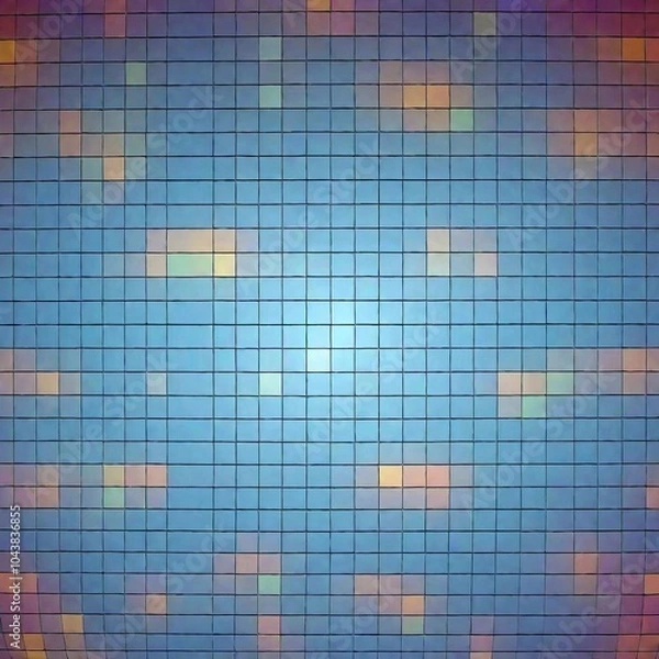 Obraz Digital Mosaic: A flatlay of tiny digital squares in a variety of colors and textures, arranged to form an abstract mosaic pattern, captured in an extreme wide shot with a focus pull that emphasizes