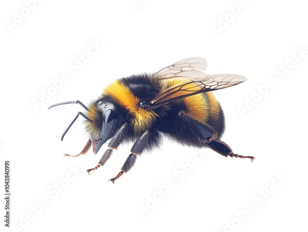 Fototapeta Detailed illustration of a vibrant and realistic bumblebee on a transparent background.