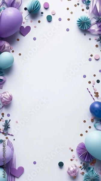 Obraz Pastel-Themed Party Background with Balloons and Confetti for Celebrations