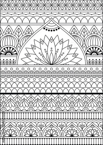 Obraz Coloring book page. Colorless pattern with abstract elements. Mandala and floral elements.