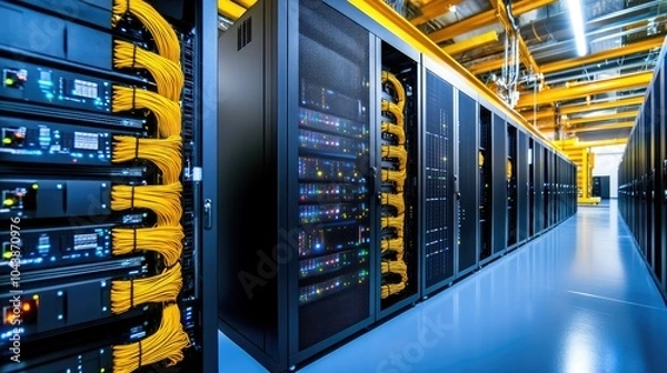 Fototapeta Advanced Data Center with Network Cabling Infrastructure