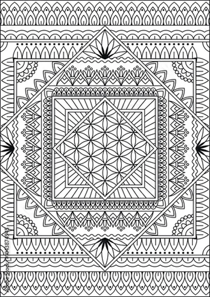 Obraz Coloring book page. Colorless pattern with abstract elements. Mandala and floral elements.